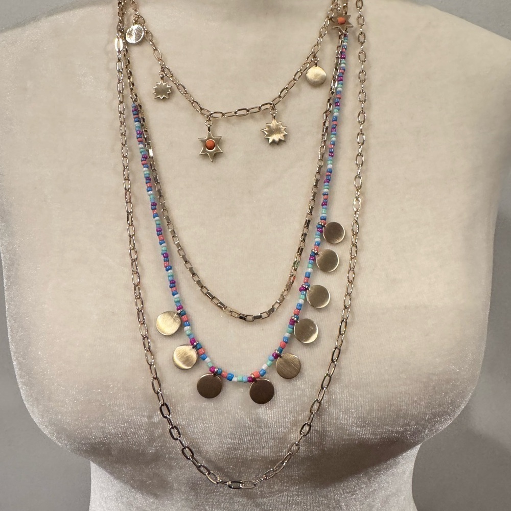 Rebecca Minkoff Multicolor Layered Gold-Tone necklace NWT